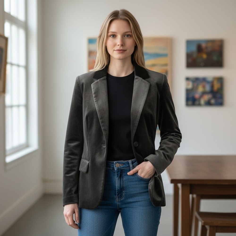 Woman Black Velvet Blazer Jacket 18W New Classy Theatre Prom Work Fall Timeless